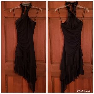 💜 Vintage Black Halter Asymmetrical Dress